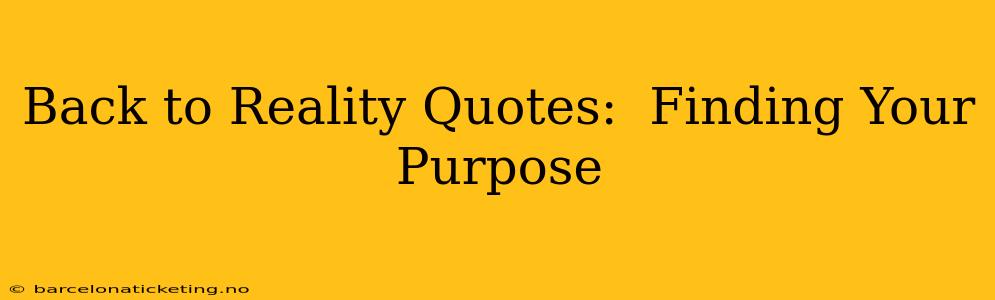 Back to Reality Quotes:  Finding Your Purpose